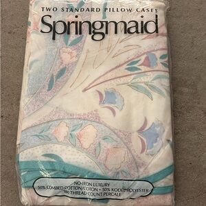 Springmaid Floral Pillow Cases - Cream and Blue
